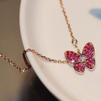[Clover Jewelry]BUTTERFLY RED DIAMOND ROSE GOLD NECKLACE