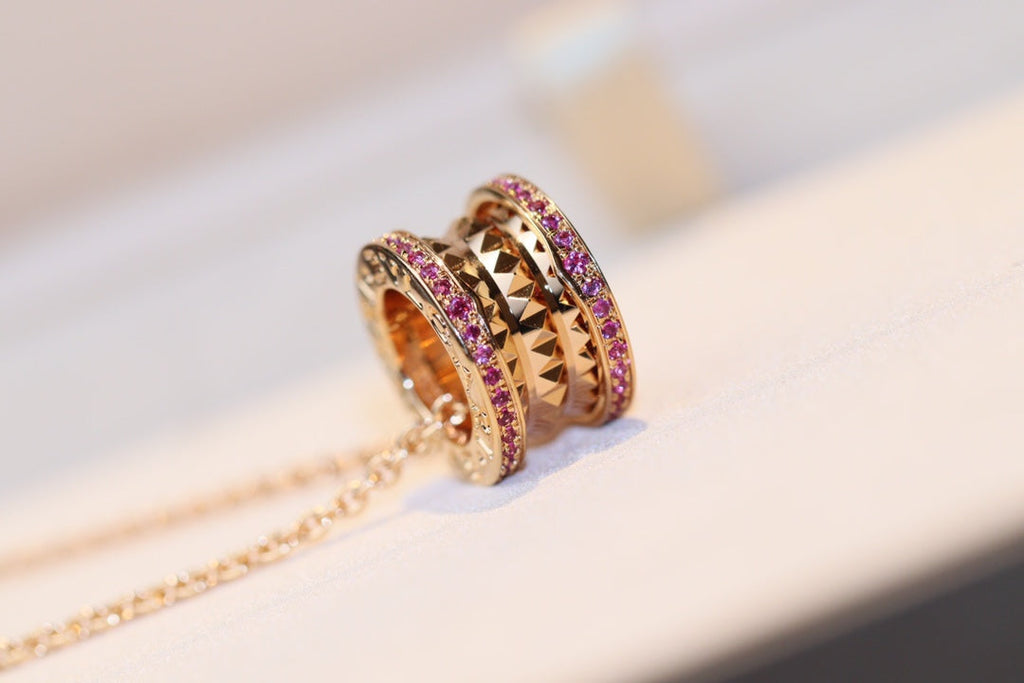 [Clover Jewelry]ZERO 1 ROCK PINK GOLD PINK DIAMOND NECKLACE
