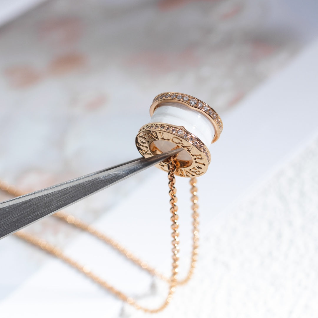 [Clover Jewelry]ZERO 1 WHITE CERAMIC PINK GOLD DIAMOND NECKLACE