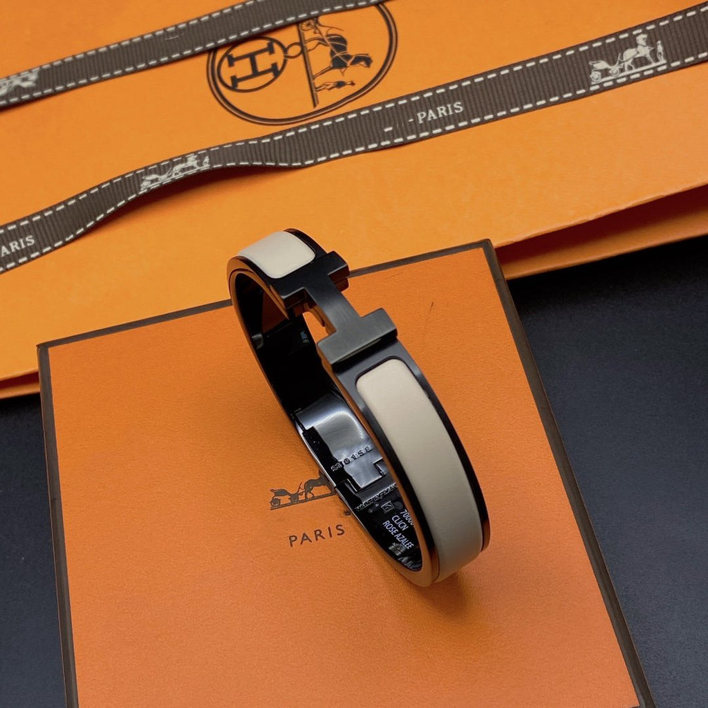 [Clover Jewelry]Hブレスレット 12MM ブラックベージュ セラミック
