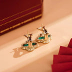 [Clover Jewelry]CLOVER MEDIUM 1 MOTIFS MALACHITE  EARRINGS