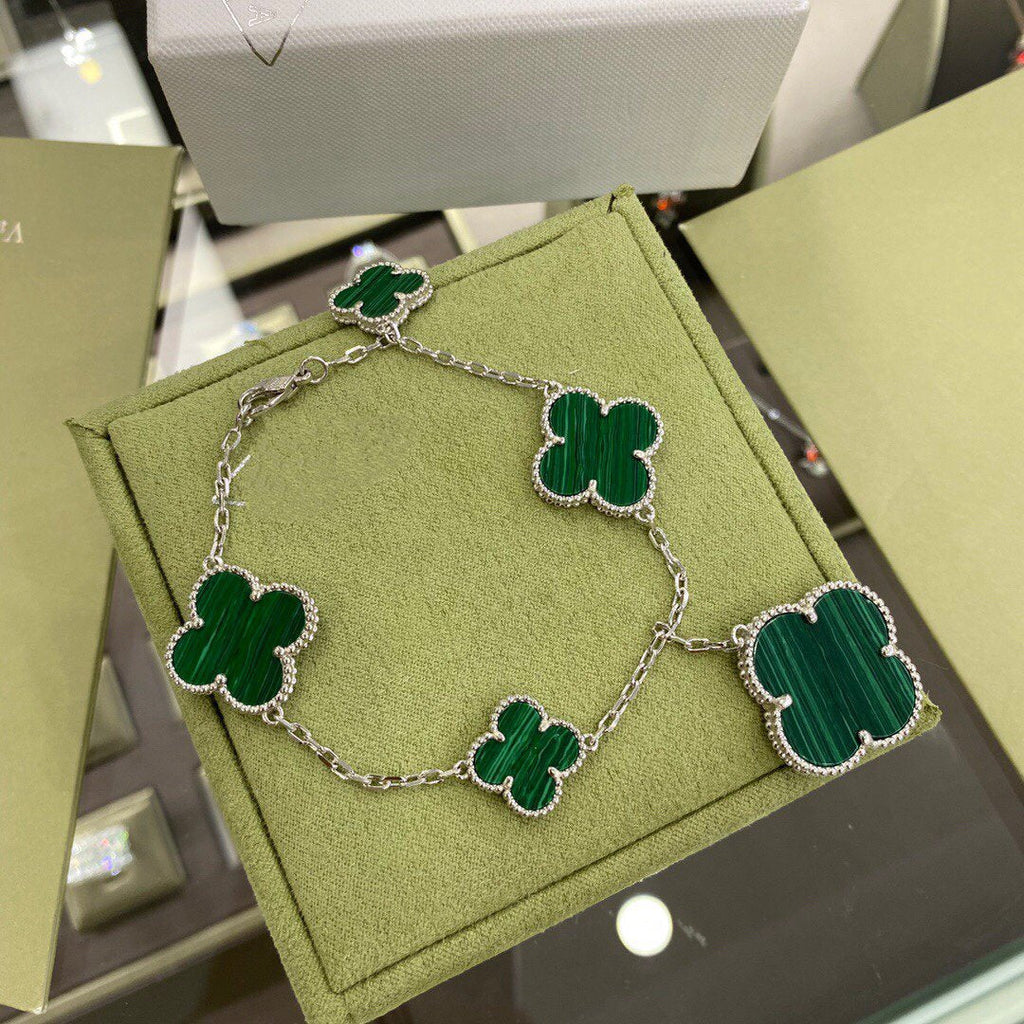[Clover Jewelry]CLOVER 5 MOTIFS SIVLER MALACHITE BRACELET