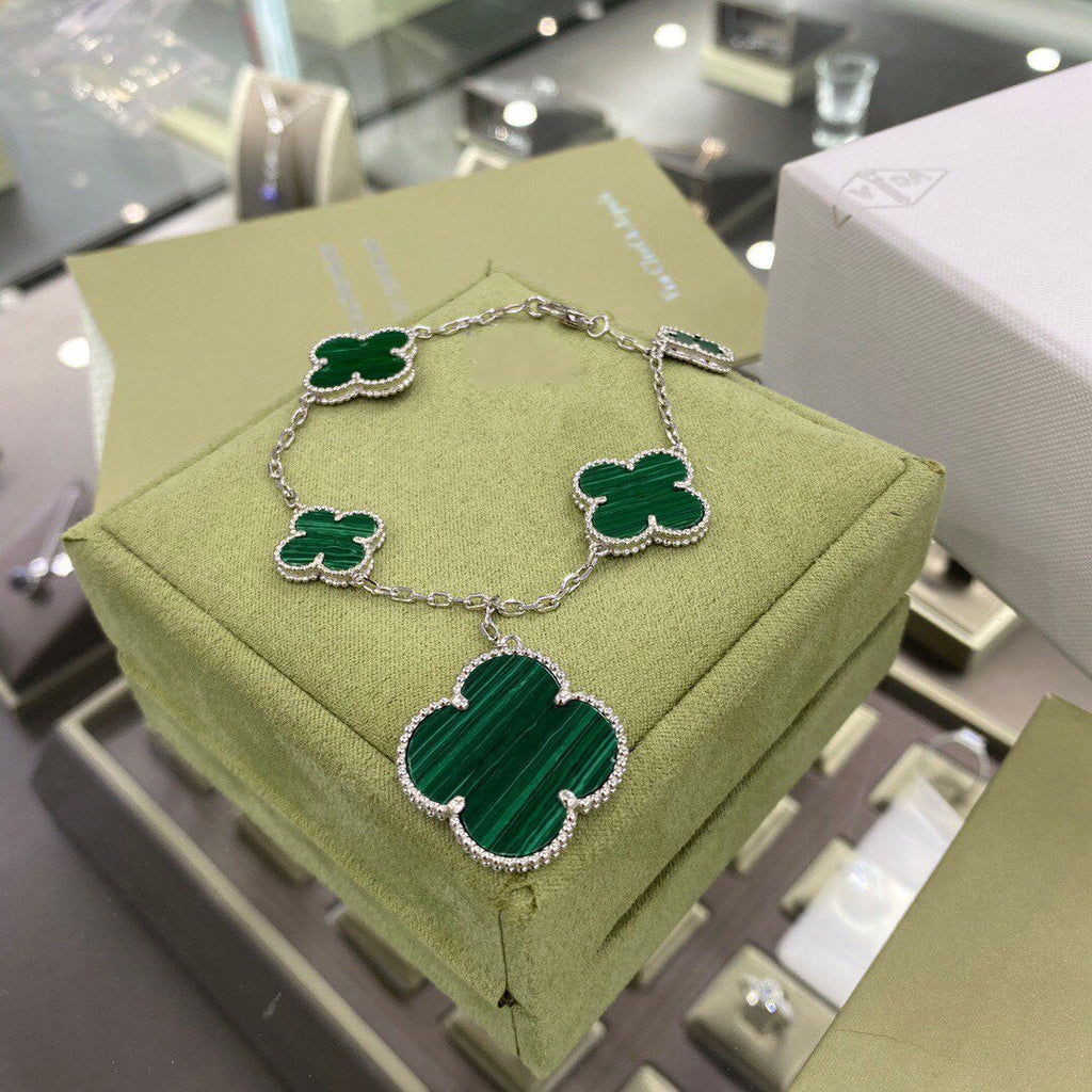 [Clover Jewelry]CLOVER 5 MOTIFS SIVLER MALACHITE BRACELET