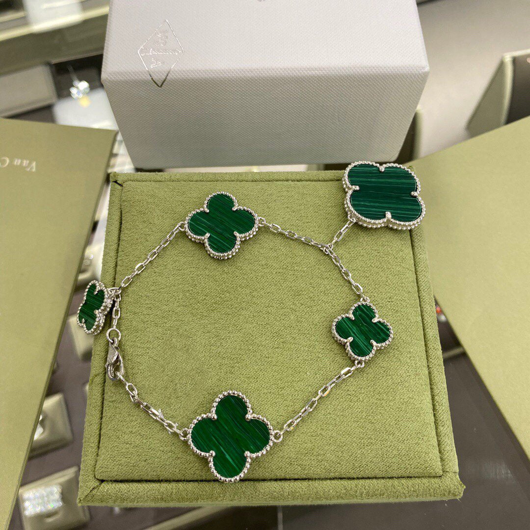 [Clover Jewelry]CLOVER 5 MOTIFS SIVLER MALACHITE BRACELET