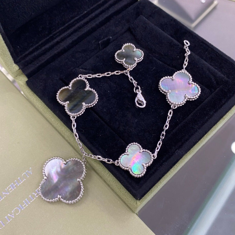 [Clover Jewelry]CLOVER 5 MOTIFS SIVLER DARK MOP BRACELET