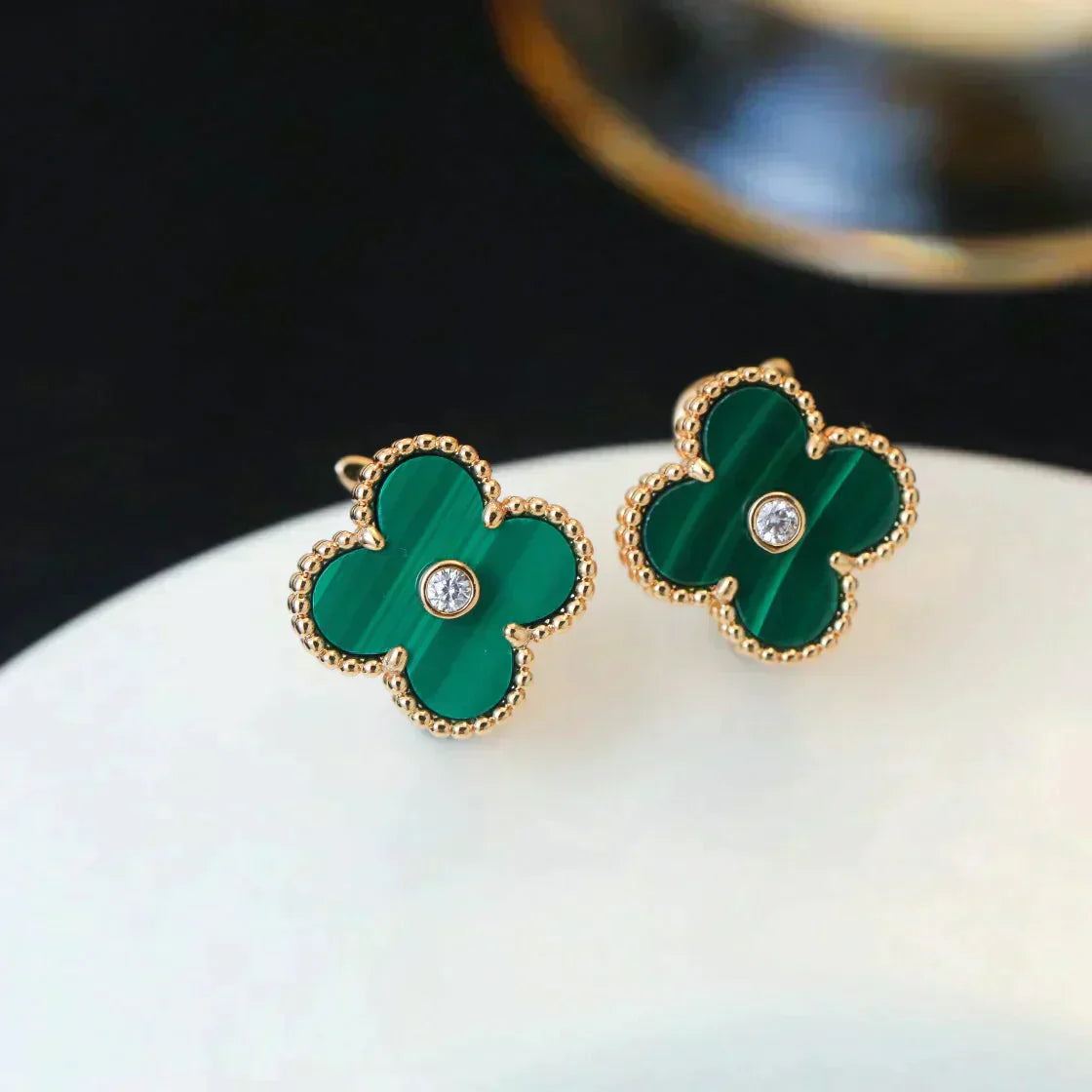 [Clover Jewelry]CLOVER MEDIUM 1 MOTIFS MALACHITE DIAMOND EARRINGS