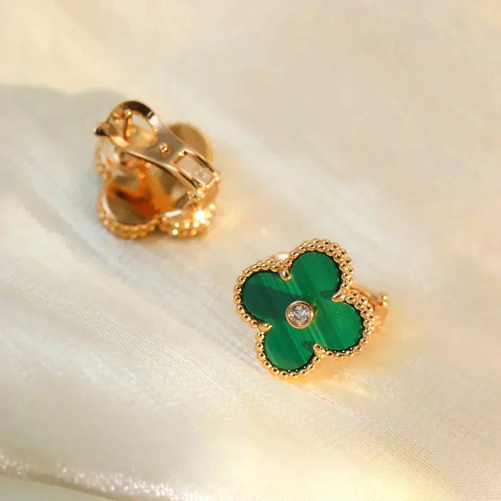 [Clover Jewelry]CLOVER MEDIUM 1 MOTIFS MALACHITE DIAMOND EARRINGS