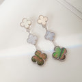 [Clover Jewelry]CLOVER 3 MOTIFS CHALCEDONY DARK MOP SILVER EARRINGS