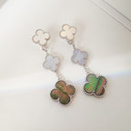 [Clover Jewelry]CLOVER 3 MOTIFS CHALCEDONY DARK MOP SILVER EARRINGS