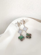 [Clover Jewelry]CLOVER 3 MOTIFS CHALCEDONY DARK MOP SILVER EARRINGS