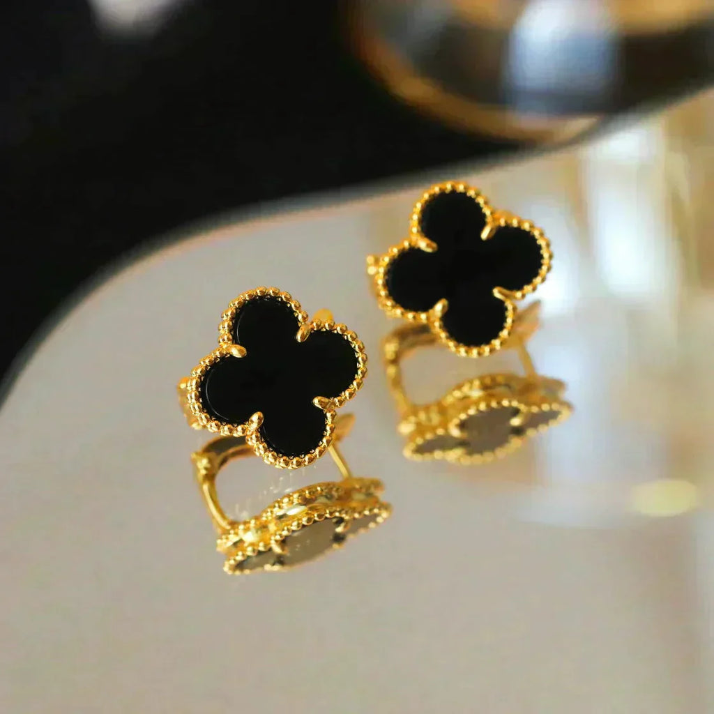 [Clover Jewelry]CLOVER MEDIUM 1 MOTIFS  ONYX STUD EARRINGS