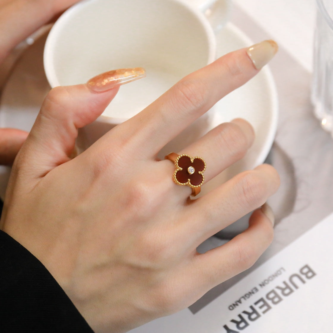 [Clover Jewelry]CLOVER CARNELIAN RING ROSE GOLD DIAMOND