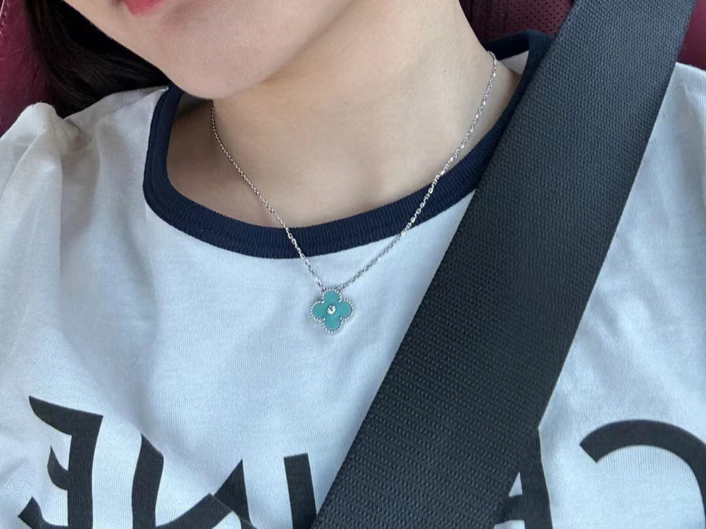 [Clover Jewelry]CLOVER 1 DIAMOND LIGHT BLUE SILVER NECKLACE
