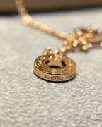 [Clover Jewelry]DREAM MALACHITE DIAMOND PAVED PINK GOLD NECKLACE