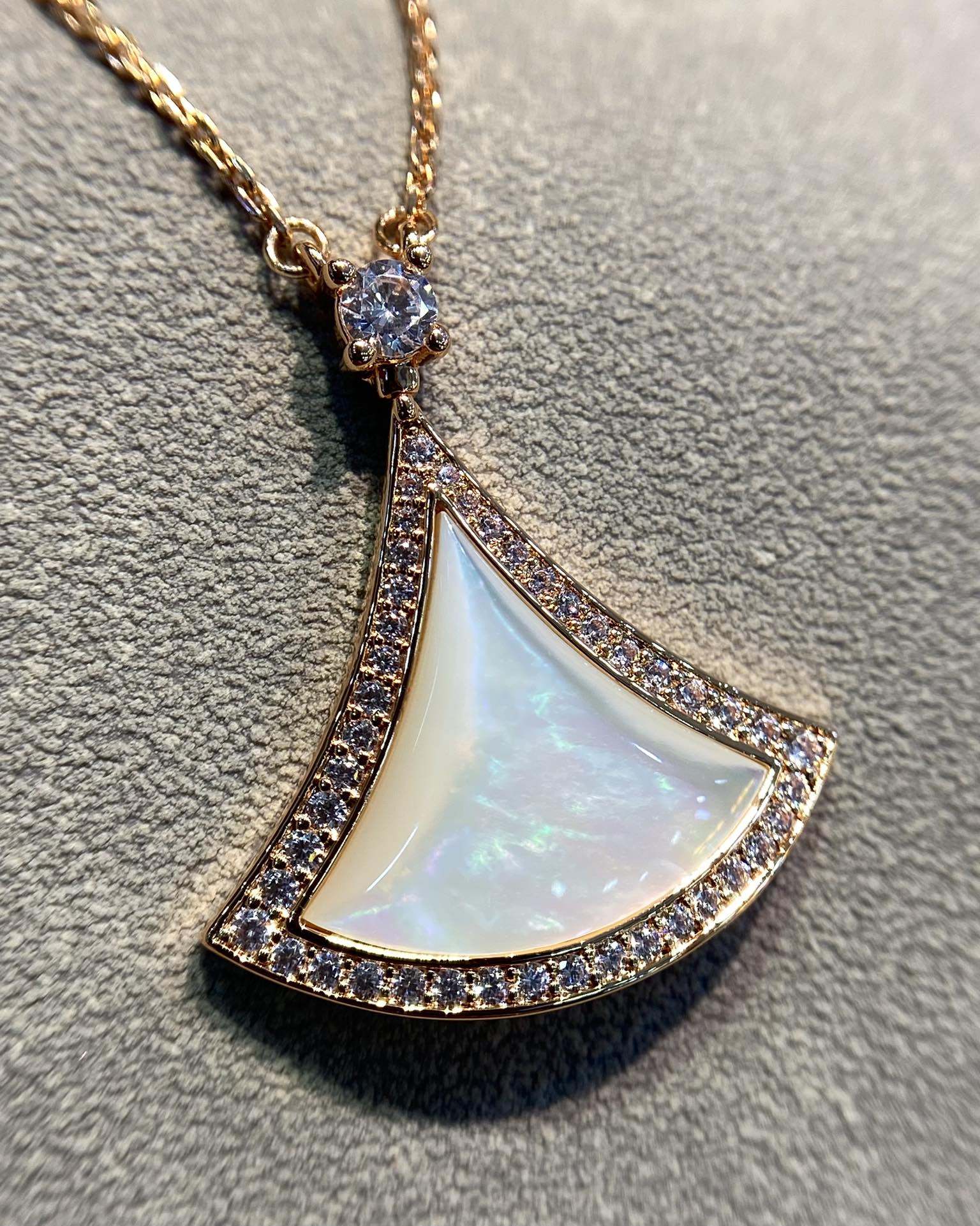 [Clover Jewelry]DREAM MOP DIAMOND PAVED PINK GOLD NECKLACE