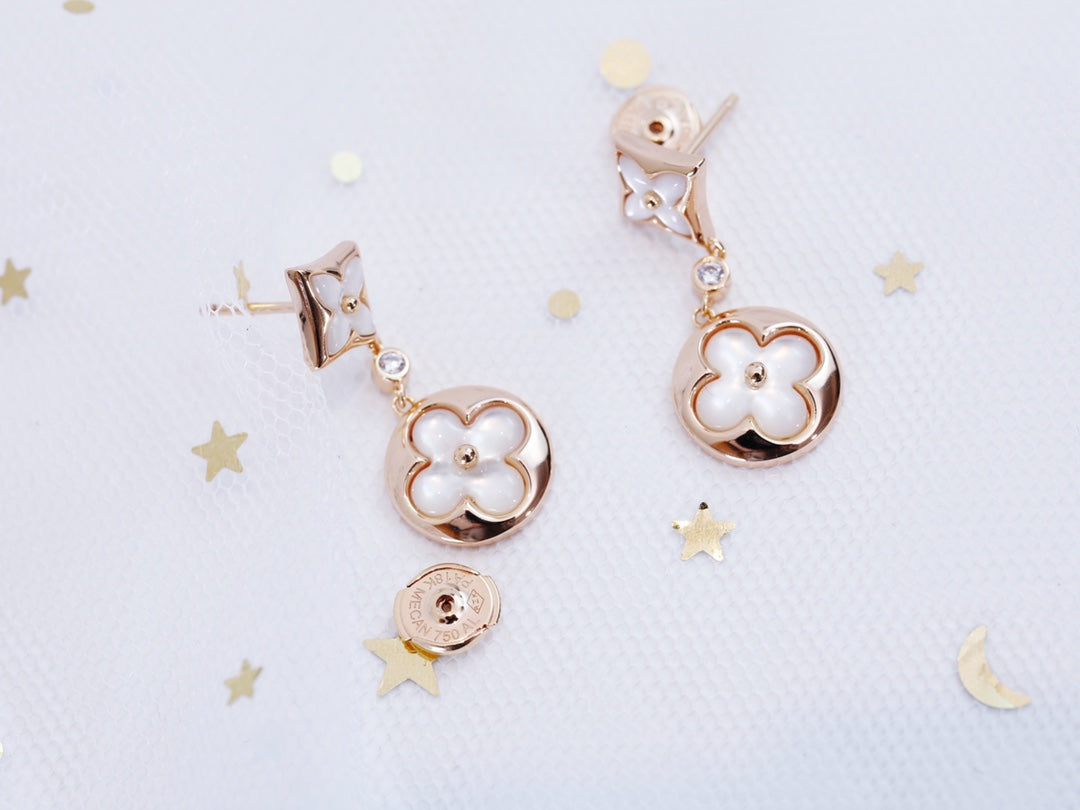 [Clover Jewelry]STAR AND SUN PINK GOLD MOP DROP EARRINGS