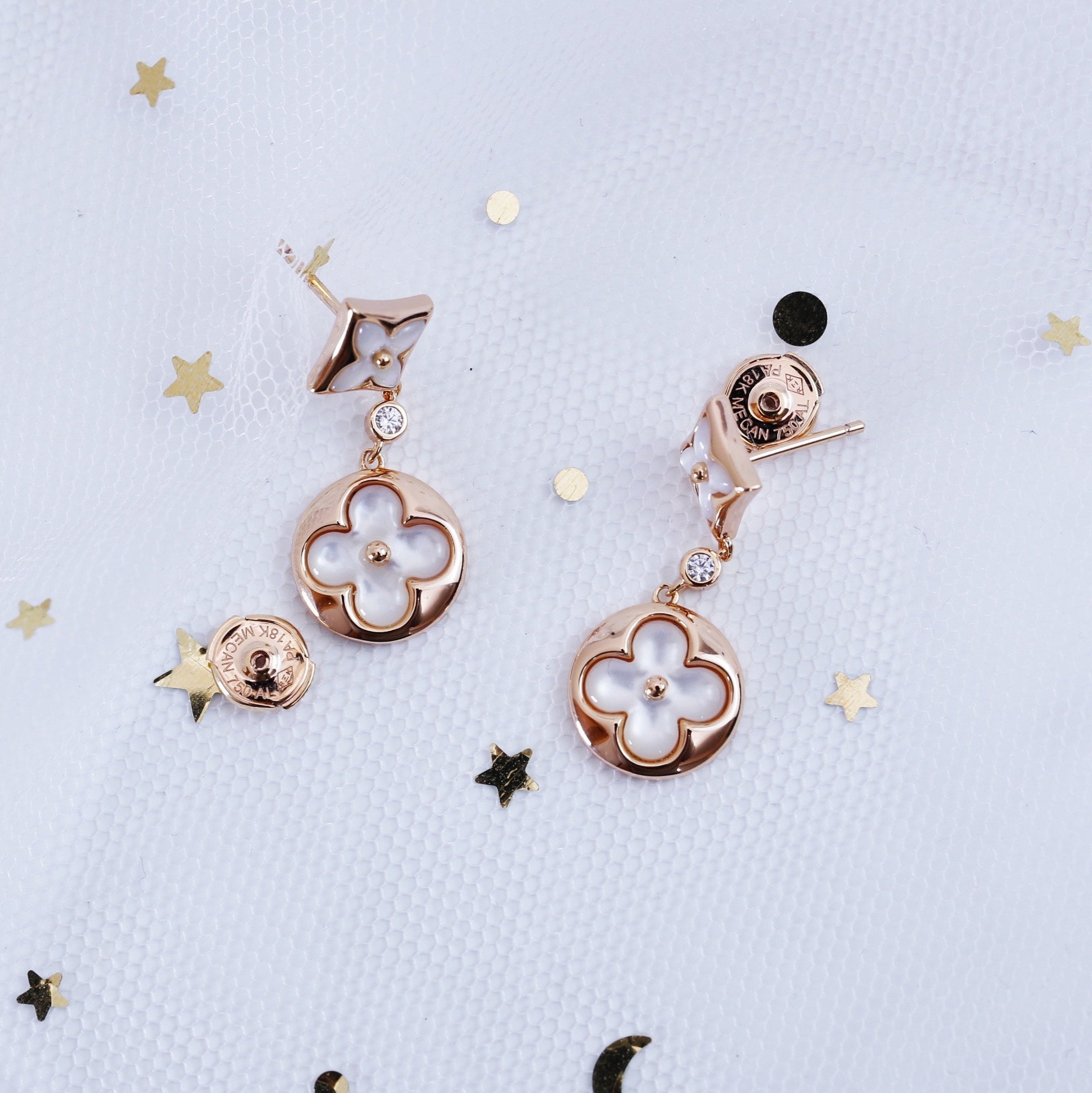 [Clover Jewelry]STAR AND SUN PINK GOLD MOP DROP EARRINGS