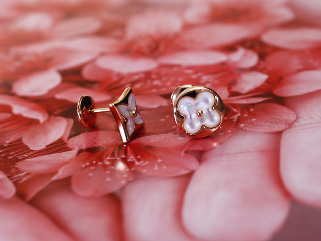 [Clover Jewelry]STAR AND SUN PINK GOLD MOP STUD EARRINGS