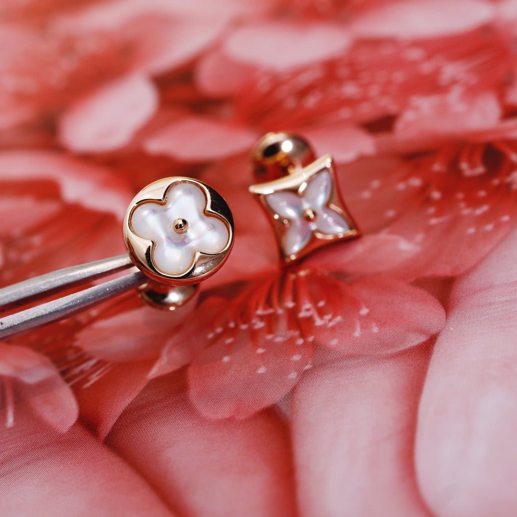 [Clover Jewelry]STAR AND SUN PINK GOLD MOP STUD EARRINGS