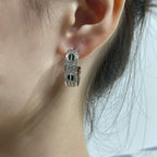 [Clover Jewelry]LOVE CERAMIC DIAMOND PAVED SILVER EARRINGS