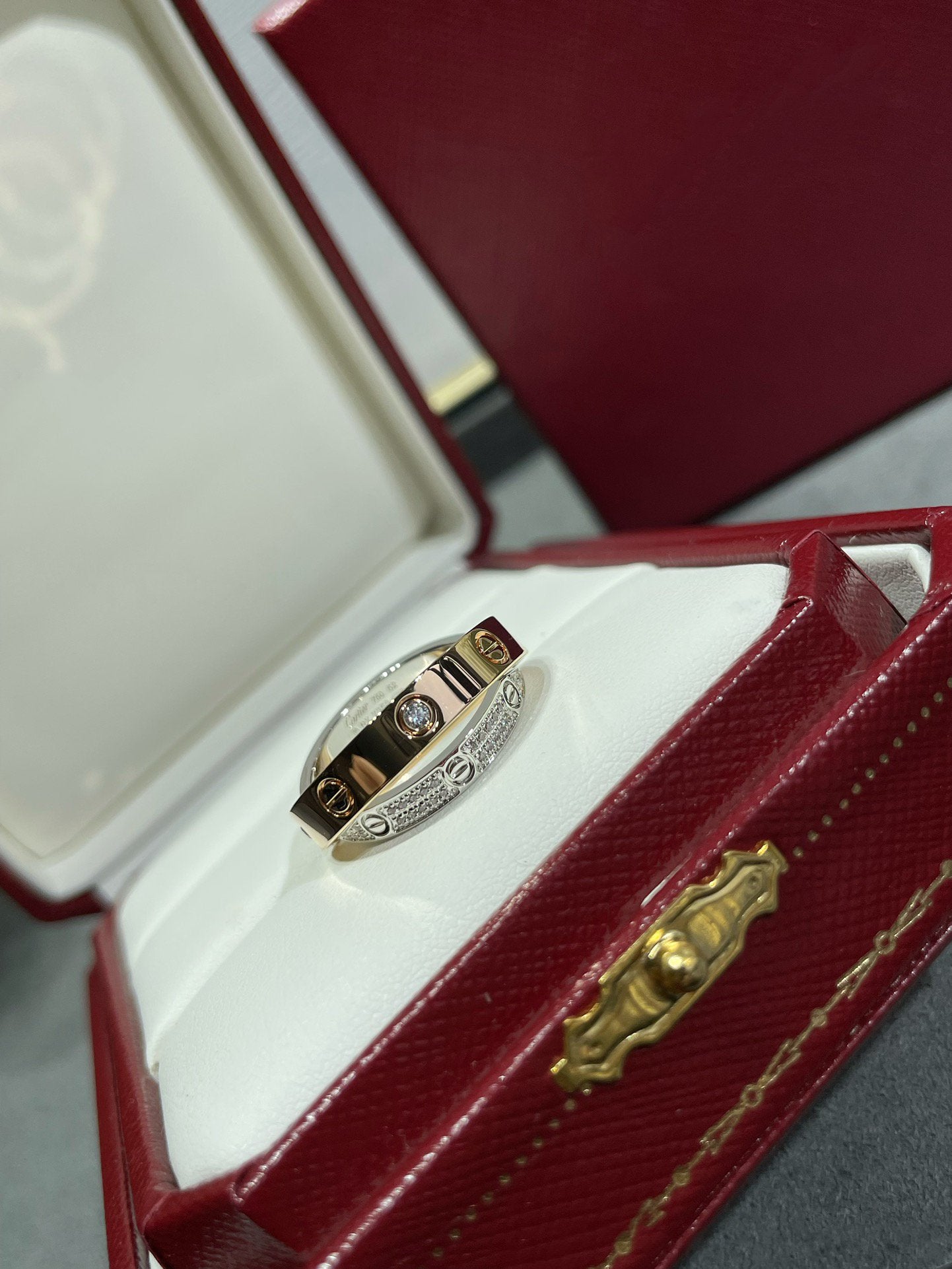 [Clover Jewelry]LOVE PINK GOLD SILVER DIAMOND DOUBLE RING