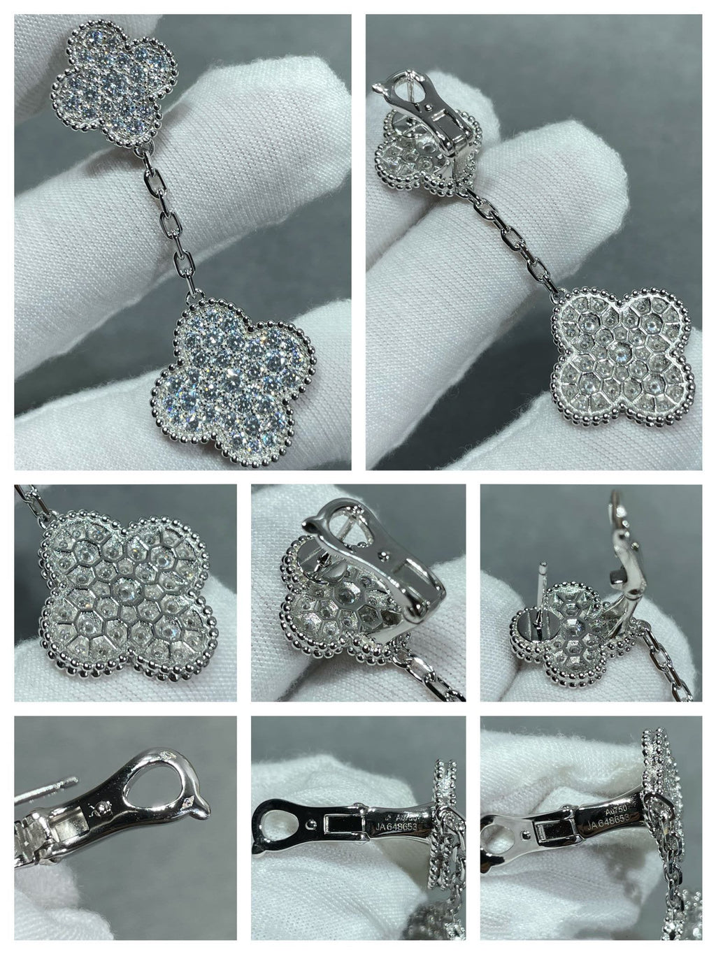 [Clover Jewelry]CLOVER 2 MOTIFS DIAMOND PAVED SILVER EARRINGS