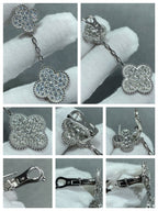 [Clover Jewelry]CLOVER 2 MOTIFS DIAMOND PAVED SILVER EARRINGS