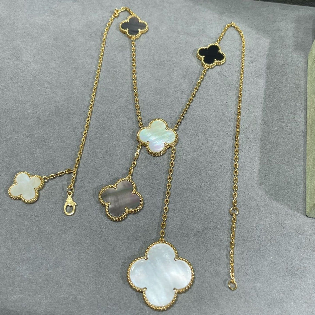 [Clover Jewelry]CLOVER 6 MOTIF MOP ONYX GOLD NECKLACE