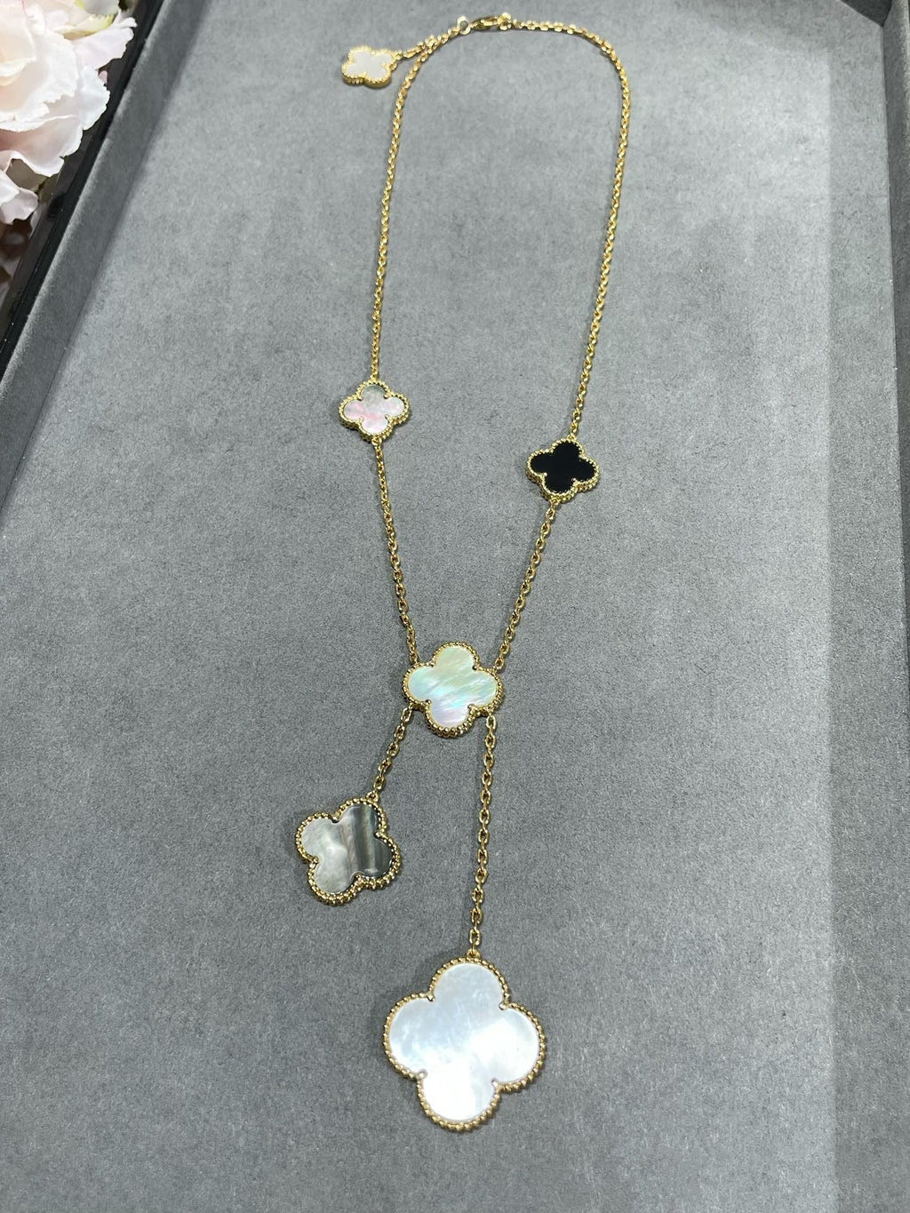 [Clover Jewelry]CLOVER 6 MOTIF MOP ONYX GOLD NECKLACE