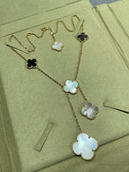 [Clover Jewelry]CLOVER 6 MOTIF MOP ONYX GOLD NECKLACE