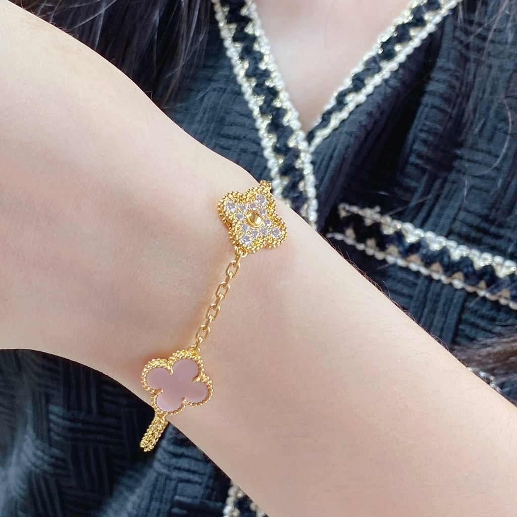 [Clover Jewelry]CLOVER 5 MOTIV DIAMANT ROSA PERLMUTT ROSÉGOLD ARMBAND