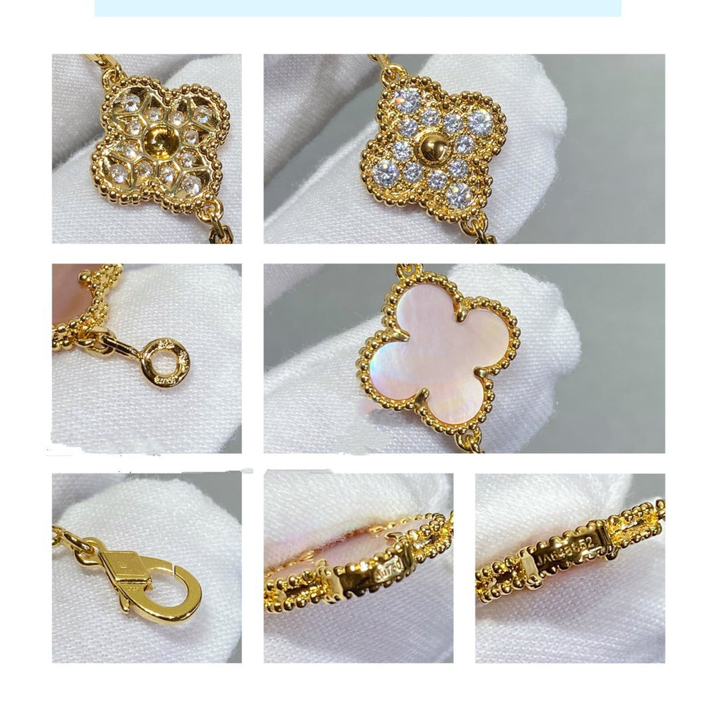 [Clover Jewelry]CLOVER 5 MOTIV DIAMANT ROSA PERLMUTT ROSÉGOLD ARMBAND