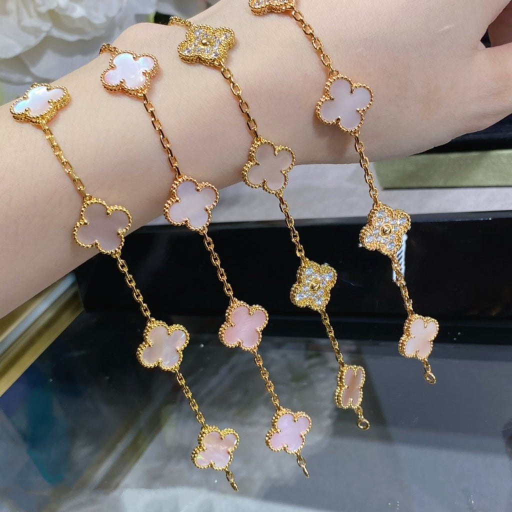 [Clover Jewelry]CLOVER 5 MOTIV DIAMANT ROSA PERLMUTT ROSÉGOLD ARMBAND