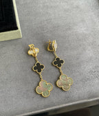 [Clover Jewelry]CLOVER 3 MOTIF MOP ONYX DARK MOP PINK GOLD EARRINGS