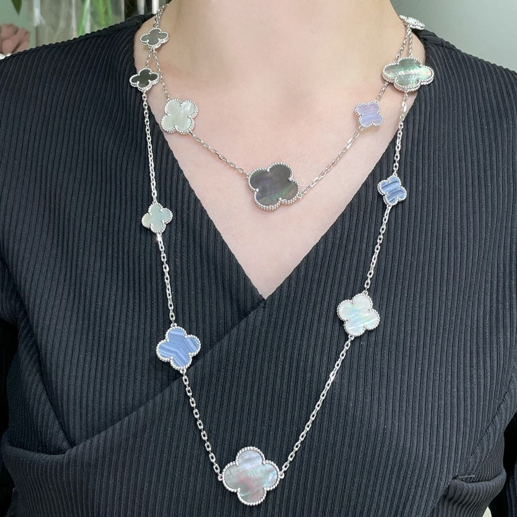 [Clover Jewelry]CLOVER 16 MOTIF CHALCEDONY MOP SILVER NECKLACE