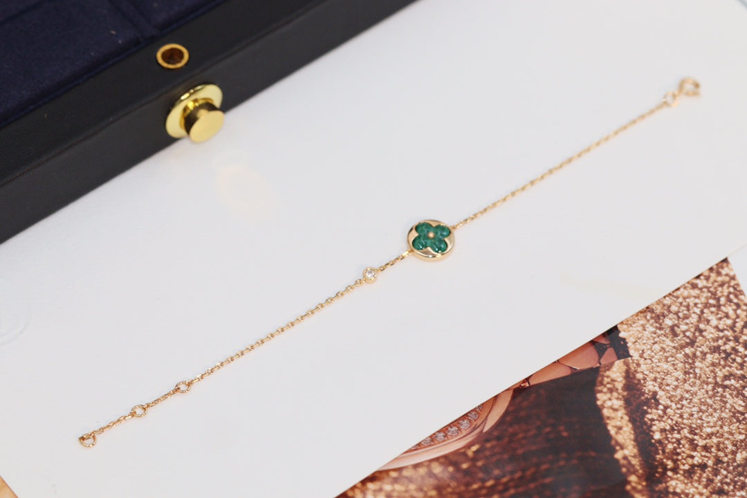 [Clover Jewelry]STAR AND SUN 4 MOTIF PINK GOLD MALACHITE BRACELET