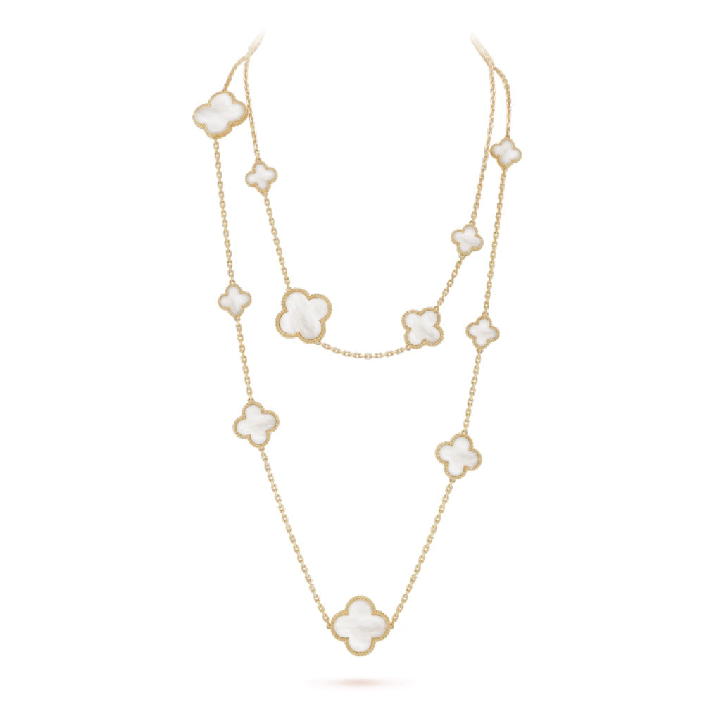 [Clover Jewelry]CLOVER 16 MOTIF WHITE MOP GOLD NECKLACE