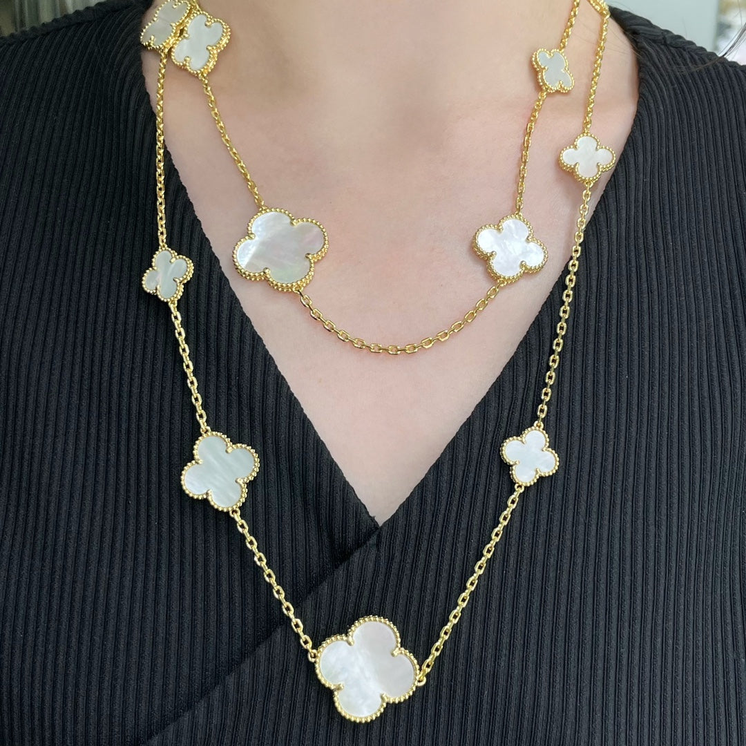 [Clover Jewelry]CLOVER 16 MOTIF WHITE MOP GOLD NECKLACE