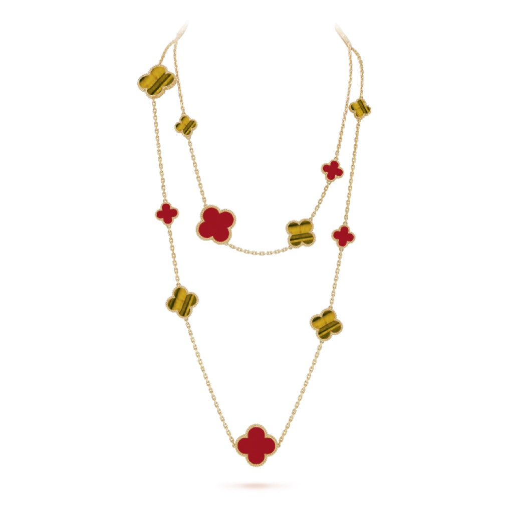 [Clover Jewelry]CLOVER 16 MOTIF CARNELIAN TIGER EYE ROSE GOLD NECKLACE