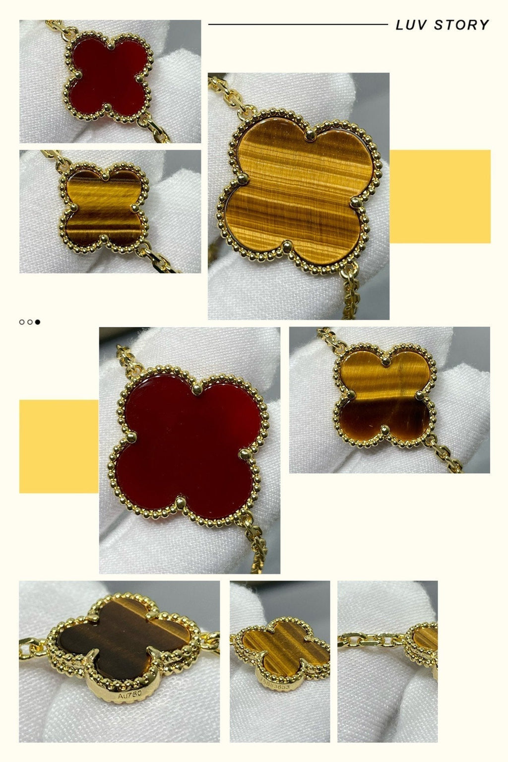 [Clover Jewelry]CLOVER 16 MOTIF CARNELIAN TIGER EYE ROSE GOLD NECKLACE