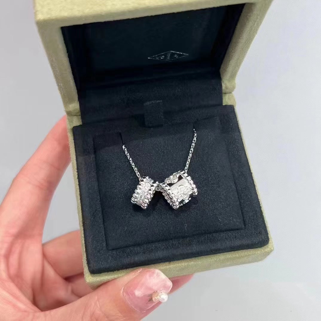 [Clover Jewelry]PERLEE DOUBLE PENDANT SILVER DIAMOND NECKLACE