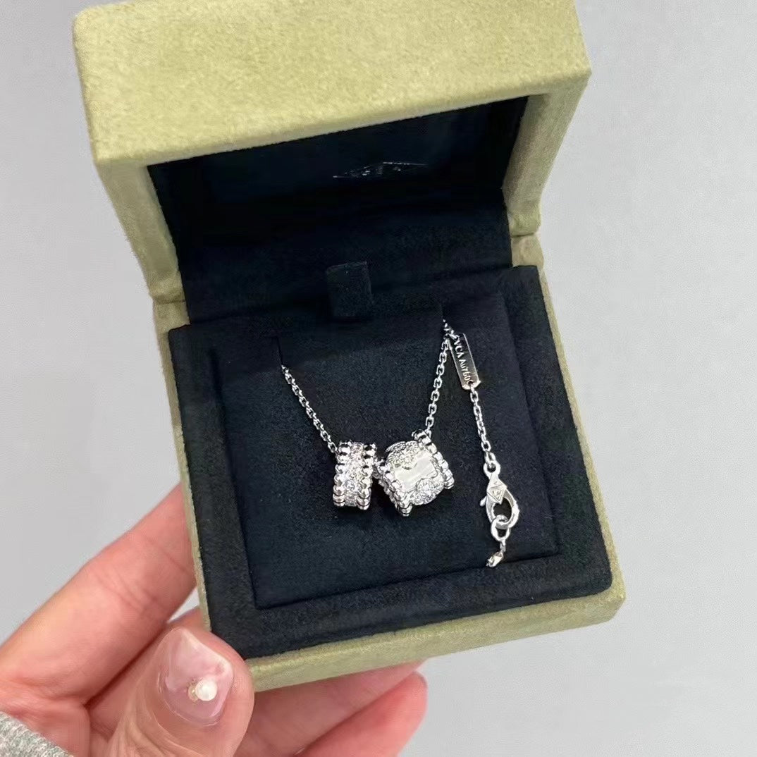 [Clover Jewelry]PERLEE DOUBLE PENDANT SILVER DIAMOND NECKLACE