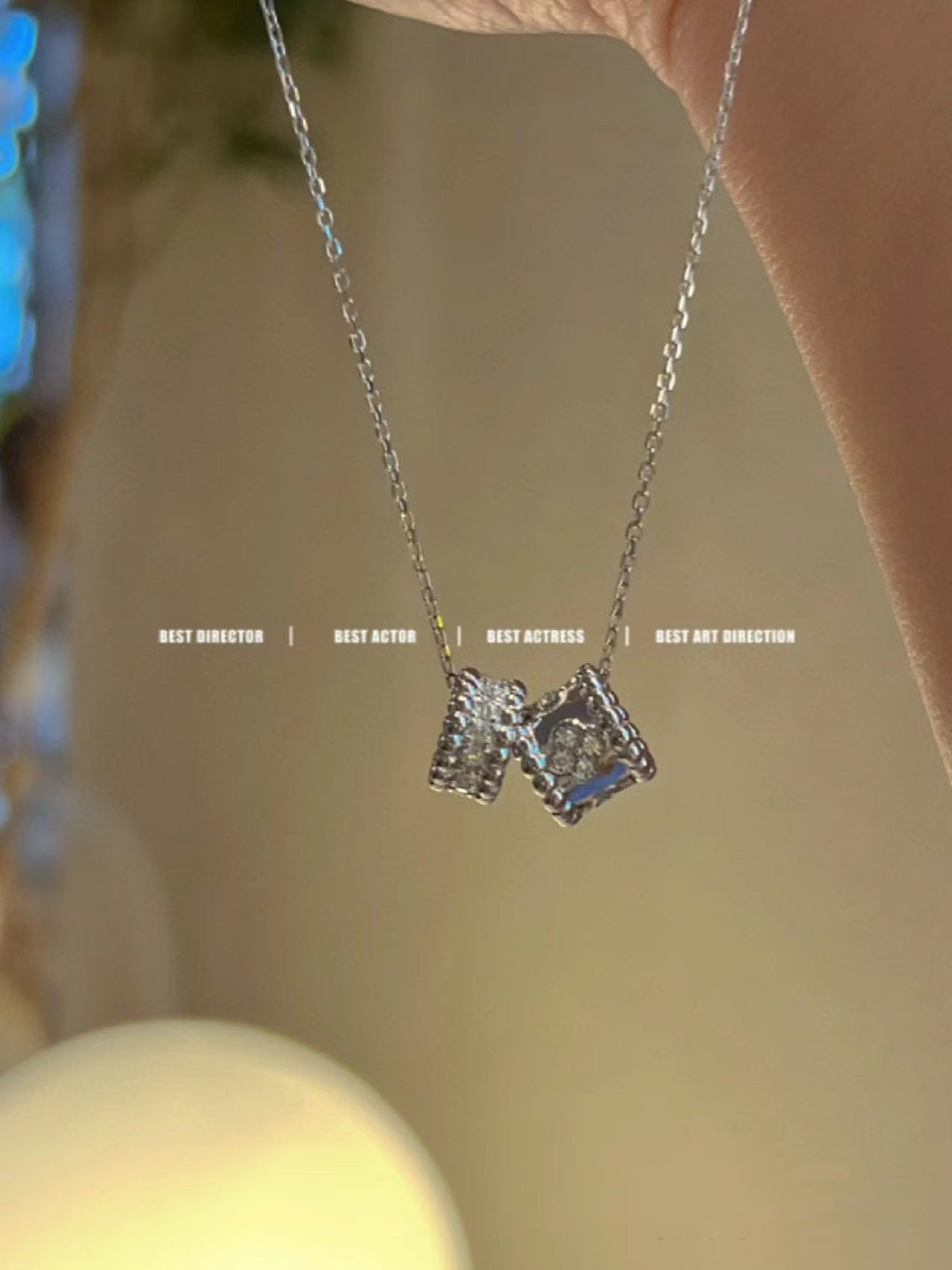 [Clover Jewelry]PERLEE DOUBLE PENDANT SILVER DIAMOND NECKLACE