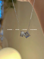 [Clover Jewelry]PERLEE DOUBLE PENDANT SILVER DIAMOND NECKLACE