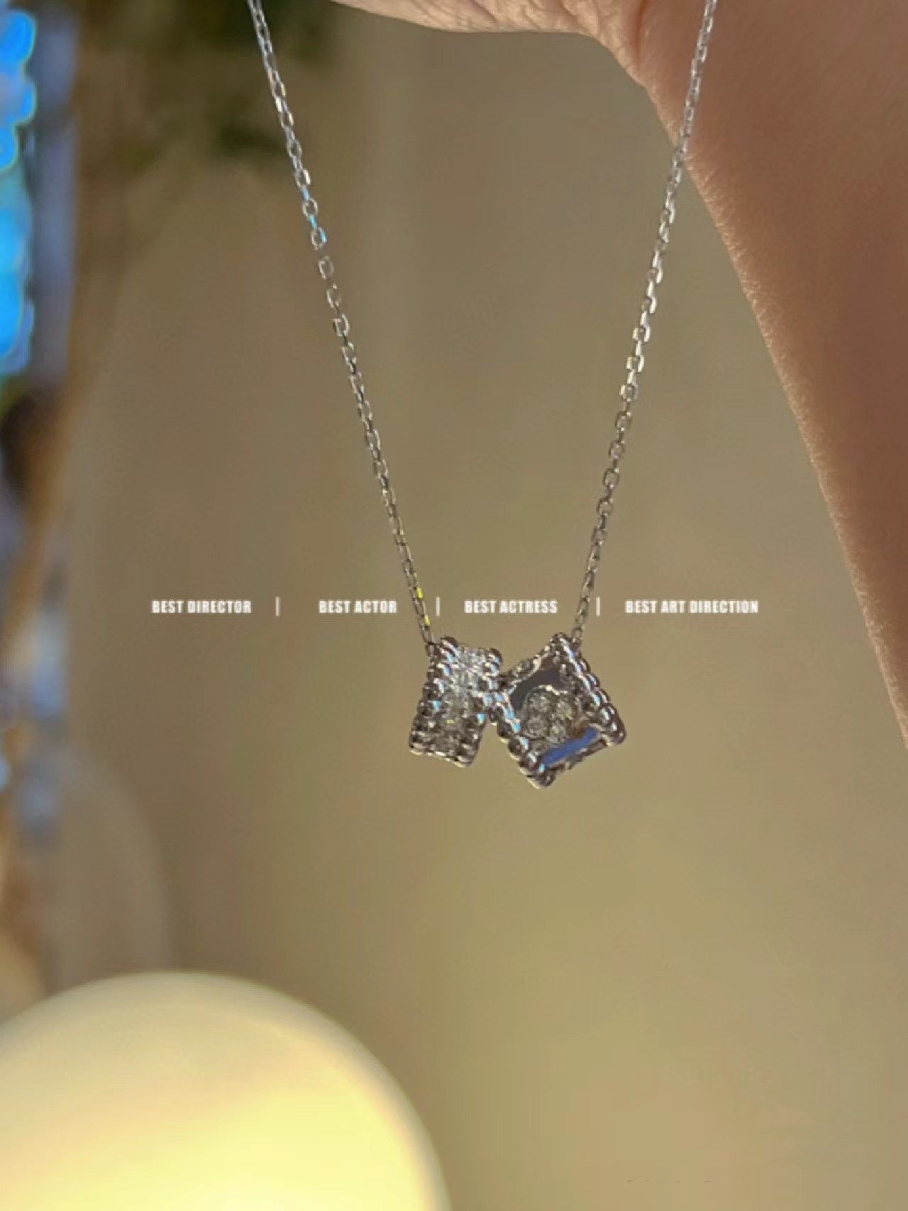 [Clover Jewelry]PERLEE DOUBLE PENDANT SILVER DIAMOND NECKLACE