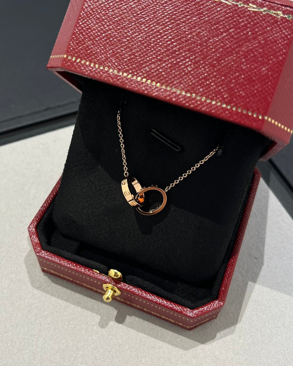 [Clover Jewelry]LOVE NECKLACE DOUBLE RING PINK GOLD