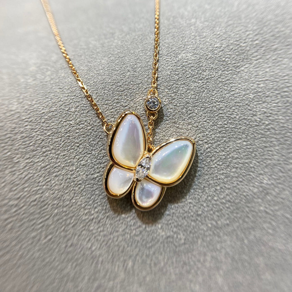 [Clover Jewelry]SCHMETTERLING PERLMUTT DIAMANT HALSKETTE