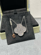 [Clover Jewelry]CLOVER 25MM LARGE PENDANT DIAMOND PAVED SILVER NECKLACE