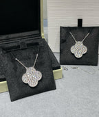 [Clover Jewelry]CLOVER 25MM LARGE PENDANT DIAMOND PAVED SILVER NECKLACE