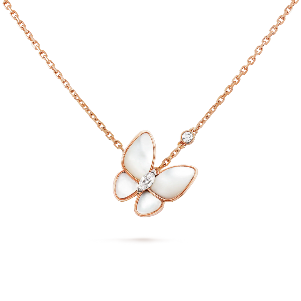 [Clover Jewelry]SCHMETTERLING PERLMUTT DIAMANT HALSKETTE